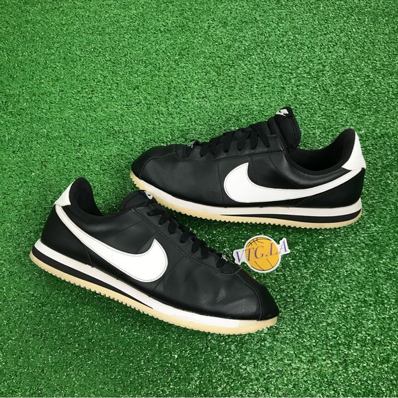 nike cortez basic leather black white